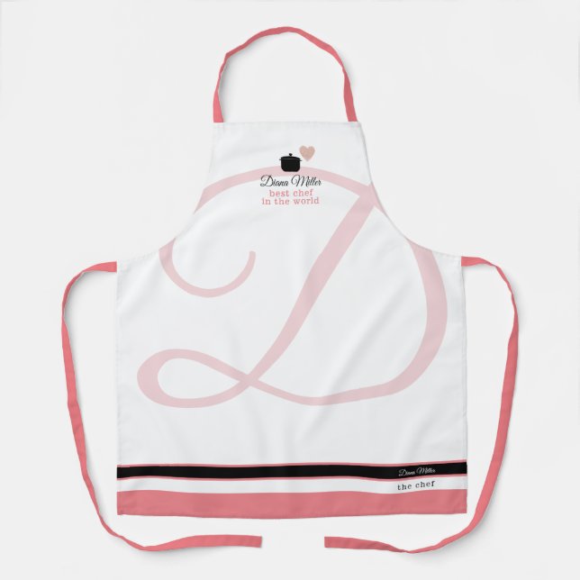 Pink/White Chef Baking with Her Name Apron (Front)