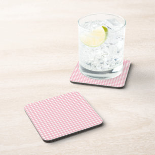 Pink & White Chequerboard Beverage Coaster
