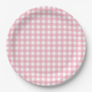 Pink & White Chequerboard Pattern Paper Plates