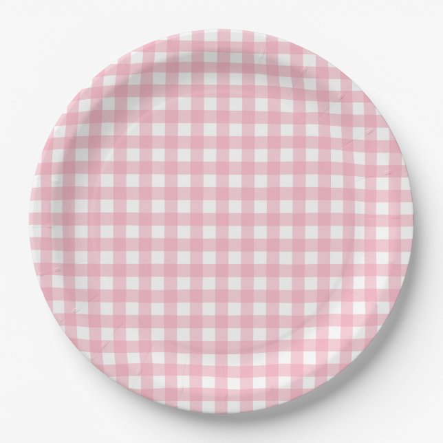 Pink & White Chequerboard Pattern Paper Plates (Front)