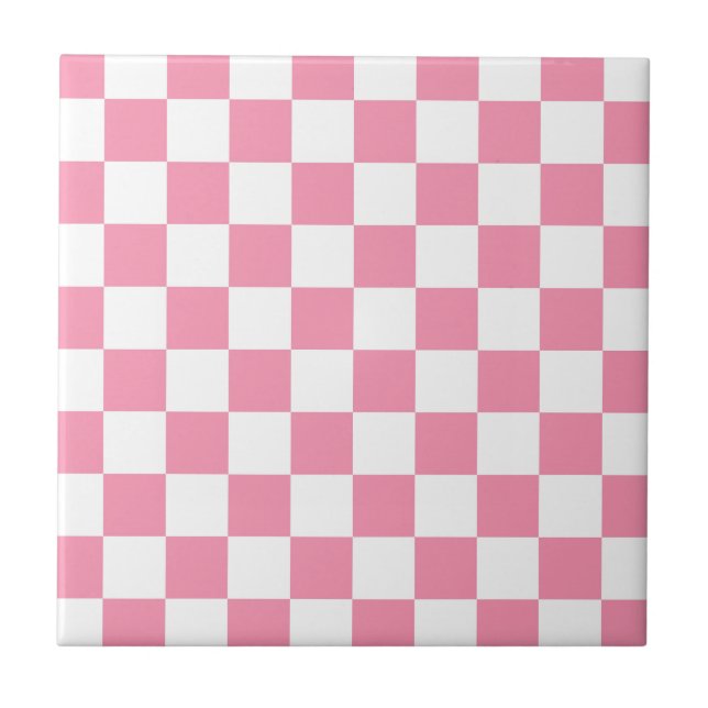 Pink white chequerboard pattern tile (Front)