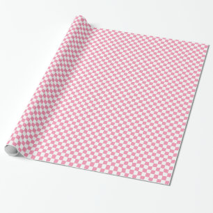 Pink white chequerboard pattern wrapping paper