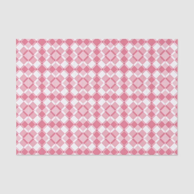 Pink White Chequered Argyle Pattern Tissue Paper (Front)