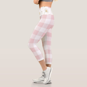 Pink White Chequered Capri Leggings
