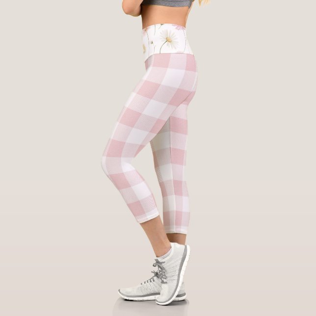 Pink White Chequered Capri Leggings (Left)