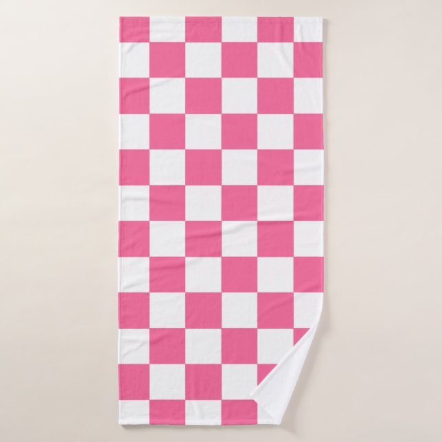 Pink White Chequered Check Pattern Bath Towel (Bath Towel)
