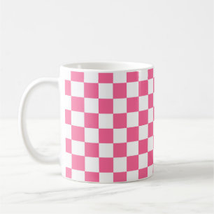 Pink White Chequered Check Pattern Coffee Mug