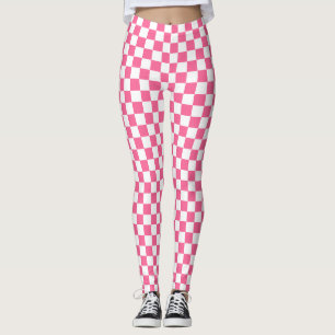 Pink White Chequered Check Pattern Leggings
