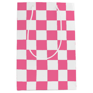Pink White Chequered Check Pattern Medium Gift Bag