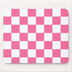 Pink White Chequered Check Pattern Mouse Mat