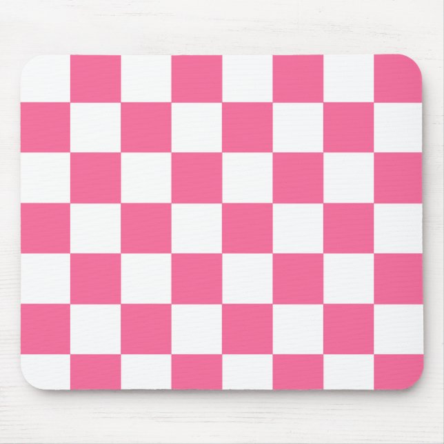 Pink White Chequered Check Pattern Mouse Mat (Front)