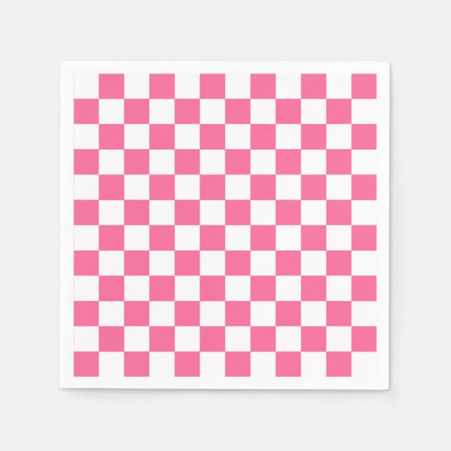 Pink White Chequered Check Pattern Napkin (Front)
