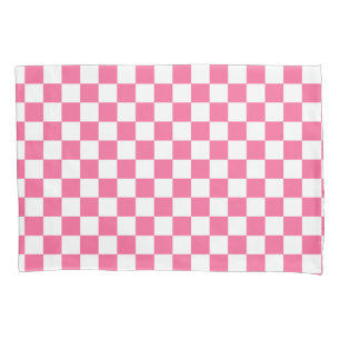 Pink White Chequered Check Pattern Pillowcase