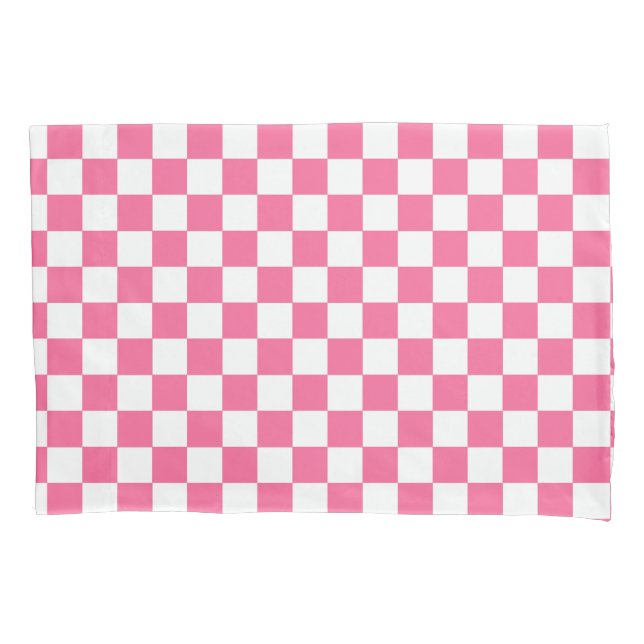 Pink White Chequered Check Pattern Pillowcase (Front)
