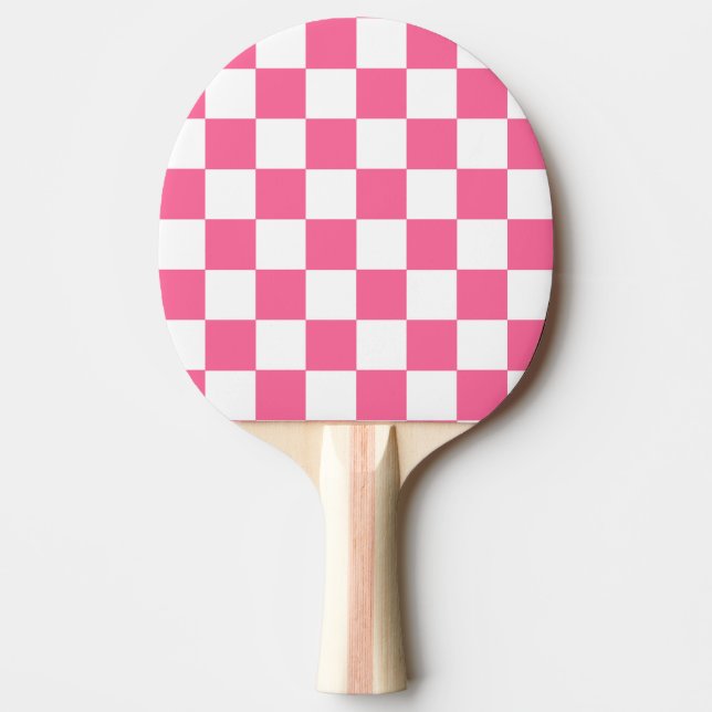 Pink White Chequered Check Pattern Ping Pong Paddle (Front)