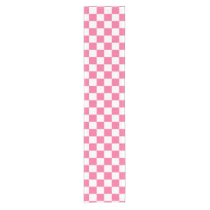 Pink White Chequered Check Pattern Short Table Runner