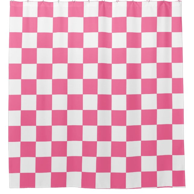 Pink White Chequered Check Pattern Shower Curtain (Front)