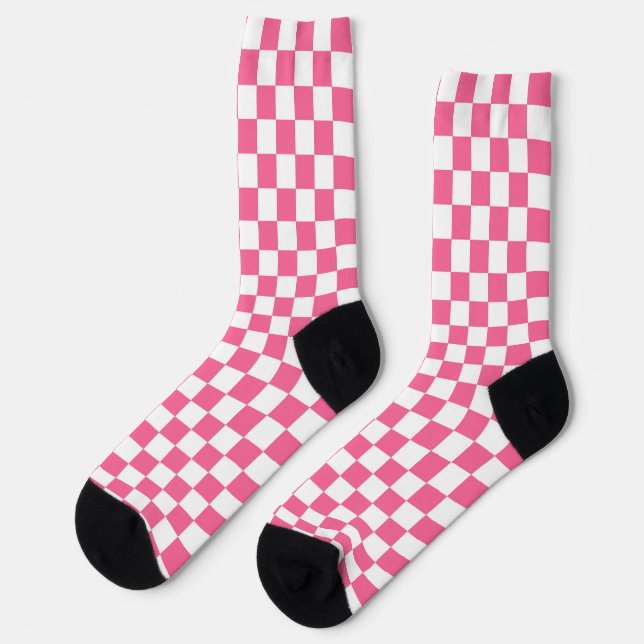 Pink White Chequered Check Pattern Socks (Left)