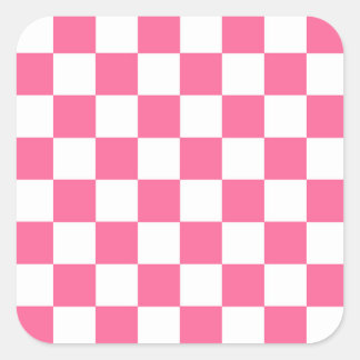 Pink White Chequered Check Pattern Square Sticker