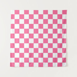 Pink White Chequered Check Pattern Tapestry