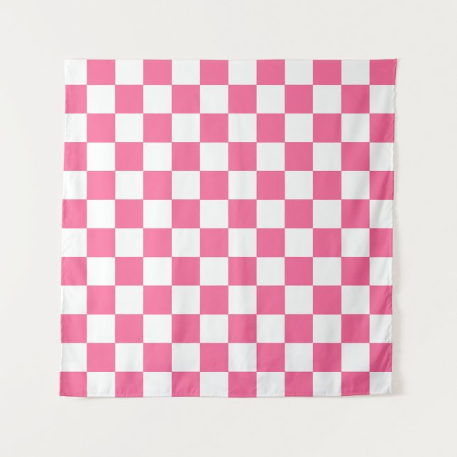 Pink White Chequered Check Pattern Tapestry (Front)