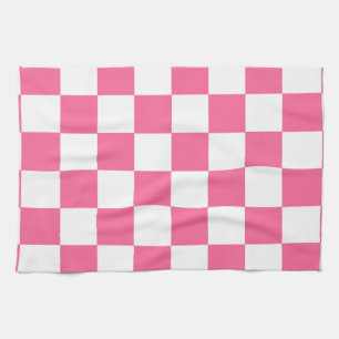 Pink White Chequered Check Pattern Tea Towel