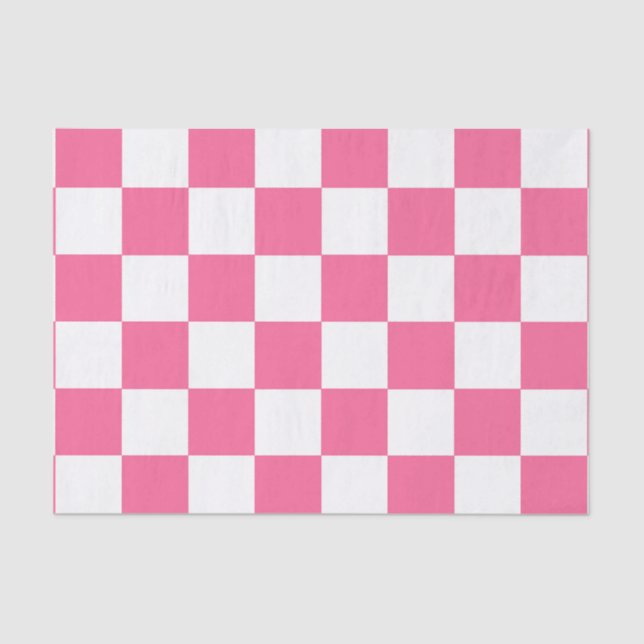 Pink White Chequered Check Pattern Tissue Paper (Front)