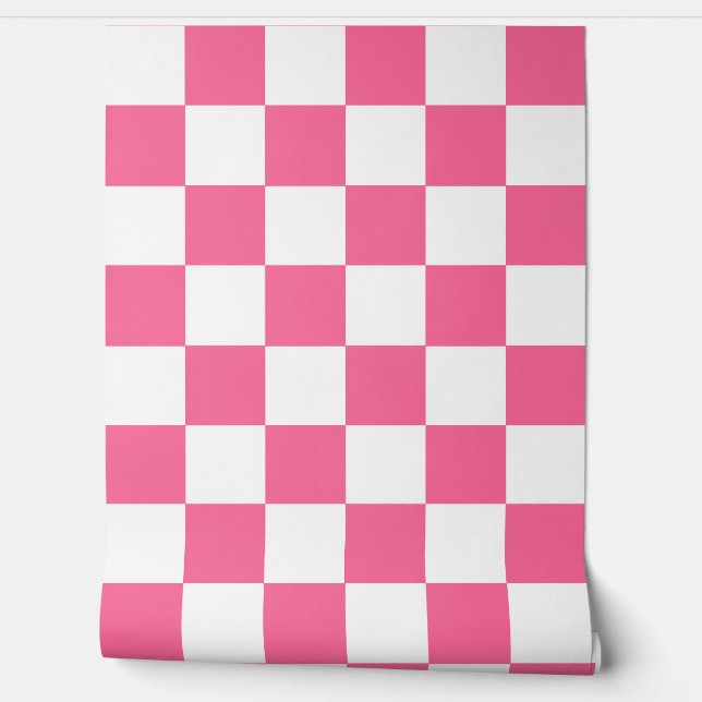 Pink White Chequered Check Wall Decor (Unrolling)