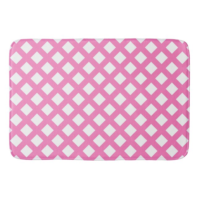 Pink White Chequered Diamond Pattern Bath Mat (Front)