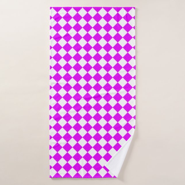 Pink White Chequered Diamond Pattern Bath Towel (Bath Towel)