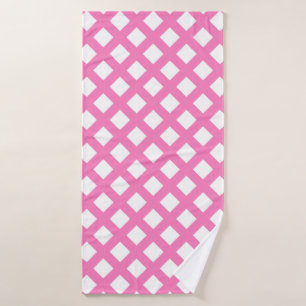 Pink White Chequered Diamond Pattern Bath Towel