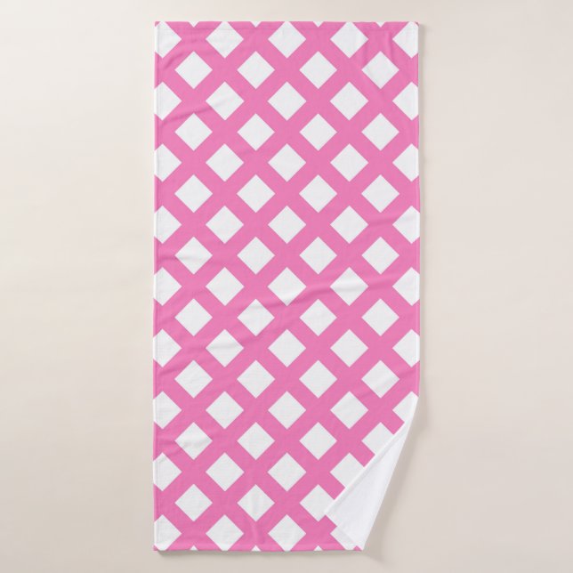 Pink White Chequered Diamond Pattern Bath Towel (Bath Towel)