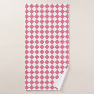 Pink White Chequered Diamond Pattern Bath Towel