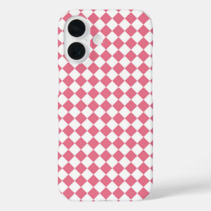 Pink White Chequered Diamond Pattern iPhone 16 Case
