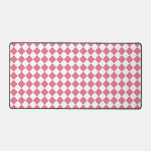 Pink White Chequered Diamond Pattern Desk Mat