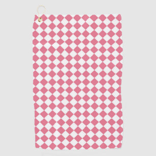 Pink White Chequered Diamond Pattern Golf Towel