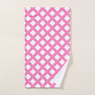 Pink White Chequered Diamond Pattern Hand Towel