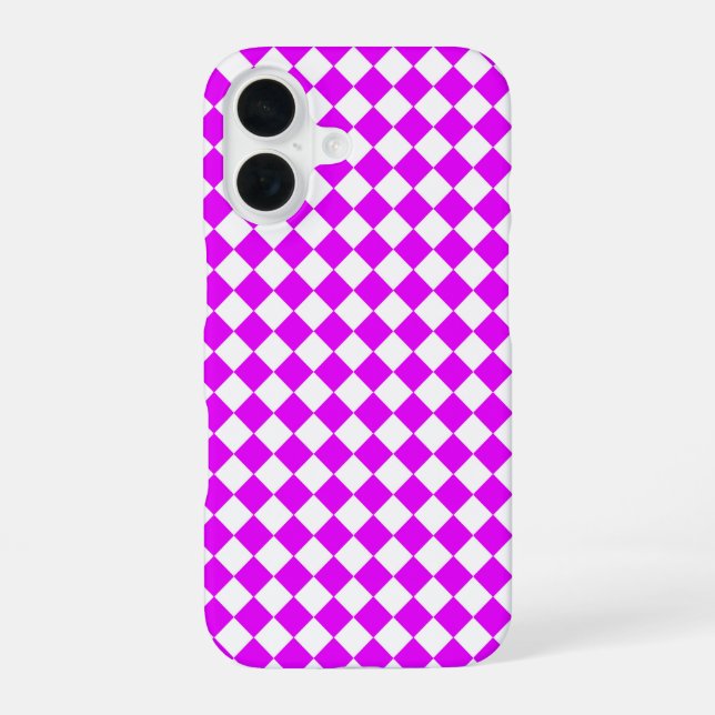 Pink White Chequered Diamond Pattern iPhone 16 Case (Back)