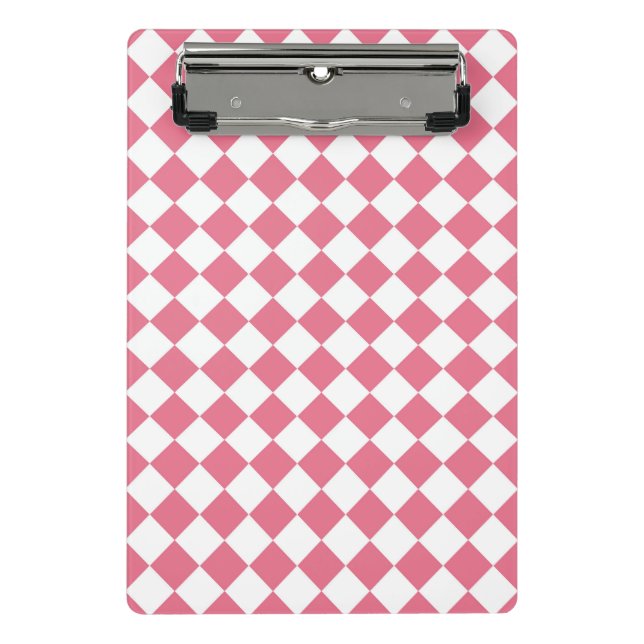 Pink White Chequered Diamond Pattern Mini Clipboard (Front)