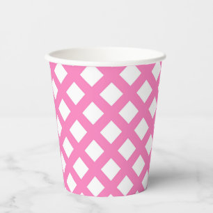 Pink White Chequered Diamond Pattern Paper Cups