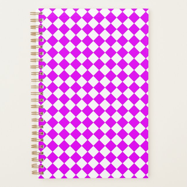 Pink White Chequered Diamond Pattern Planner (Front)