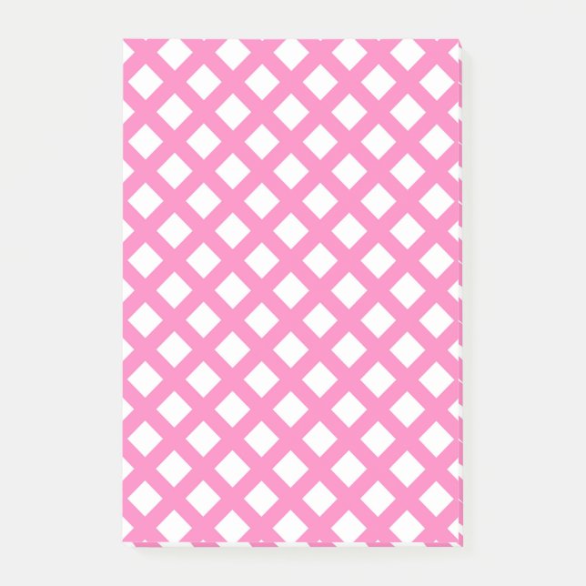 Pink White Chequered Diamond Pattern Post-it Notes (Front)