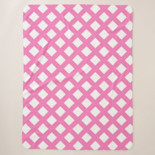 Pink White Chequered Diamond Pattern Sherpa Blanket