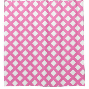 Pink White Chequered Diamond Pattern Shower Curtain