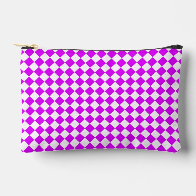 Pink White Chequered Diamond Pattern Small Accessory Pouch (Front)