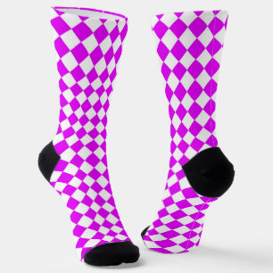 Pink White Chequered Diamond Pattern Socks