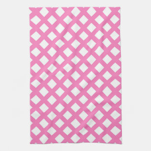 Pink White Chequered Diamond Pattern Tea Towel
