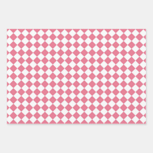 Pink White Chequered Diamond Pattern Wrapping Paper Sheet