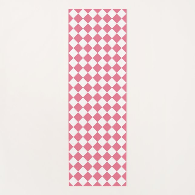 Pink White Chequered Diamond Pattern Yoga Mat (Front)