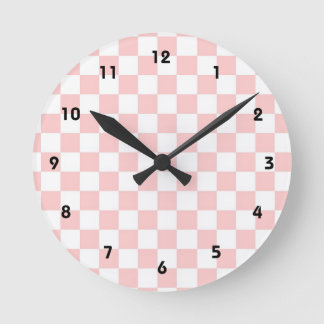 Pink & White Chequered Pattern Wall Clock